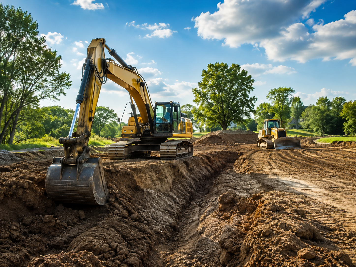 Excavation and site preparation work with heavy equipment